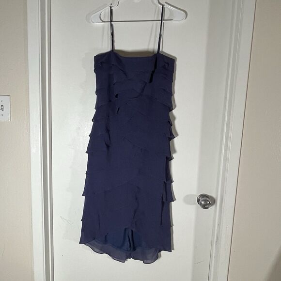 Tadashi Vintage Womens Tiered Ruffle Slip Evening Gown Black Size 14 100% Silk - Picture 1 of 9